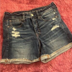 American Eagle Outfitters Women's Ripped Jean Shorts - Dark Blue